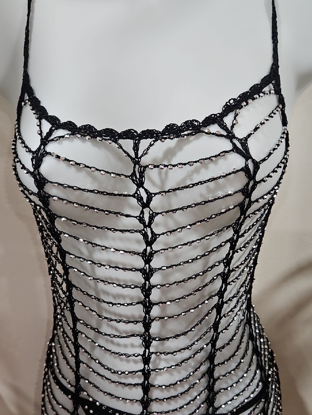 Black Crochet Rhinestone Swim Cover Up - Picture 5 of 5